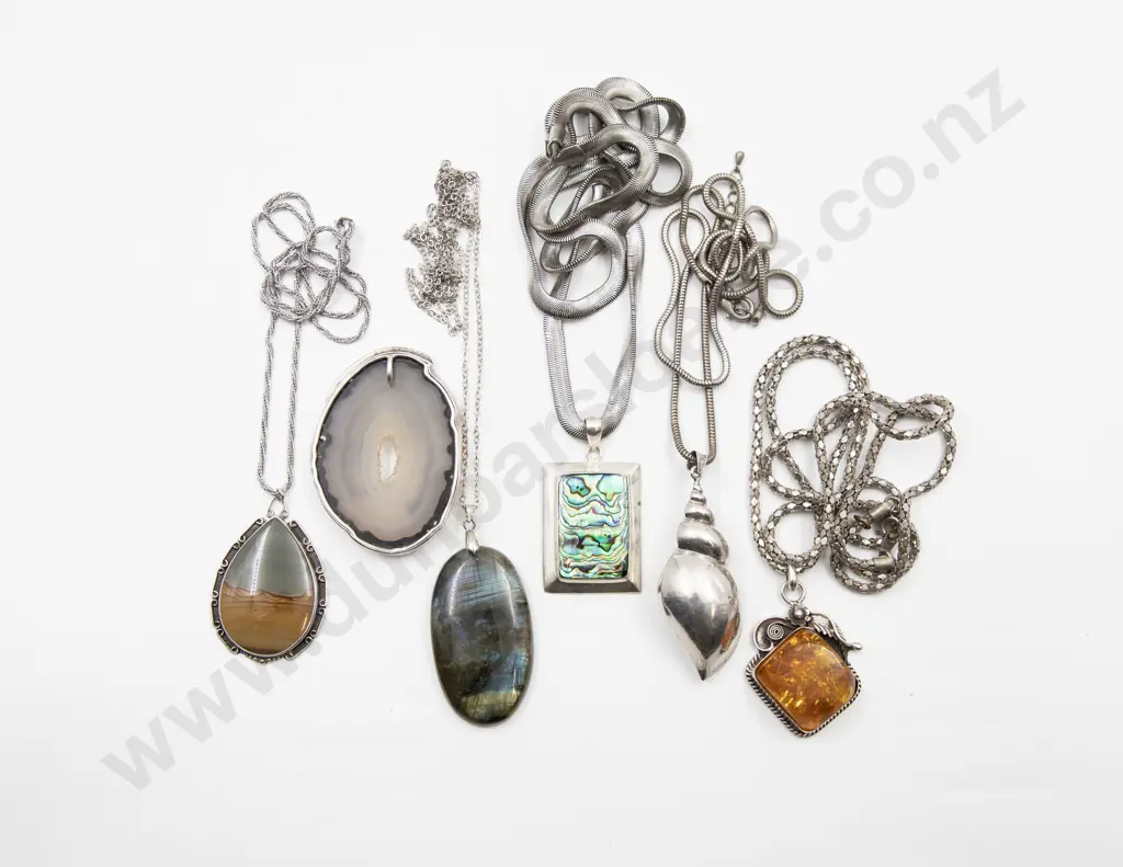 Six Assorted S/S Mounted Pendants Image 1++