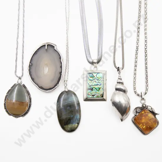 Six Assorted S/S Mounted Pendants