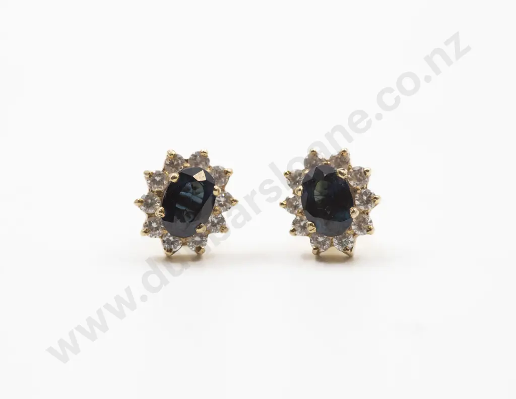 9ct Sapphire & Cubic Zirconia Cluster Stud Earrings Image 1++