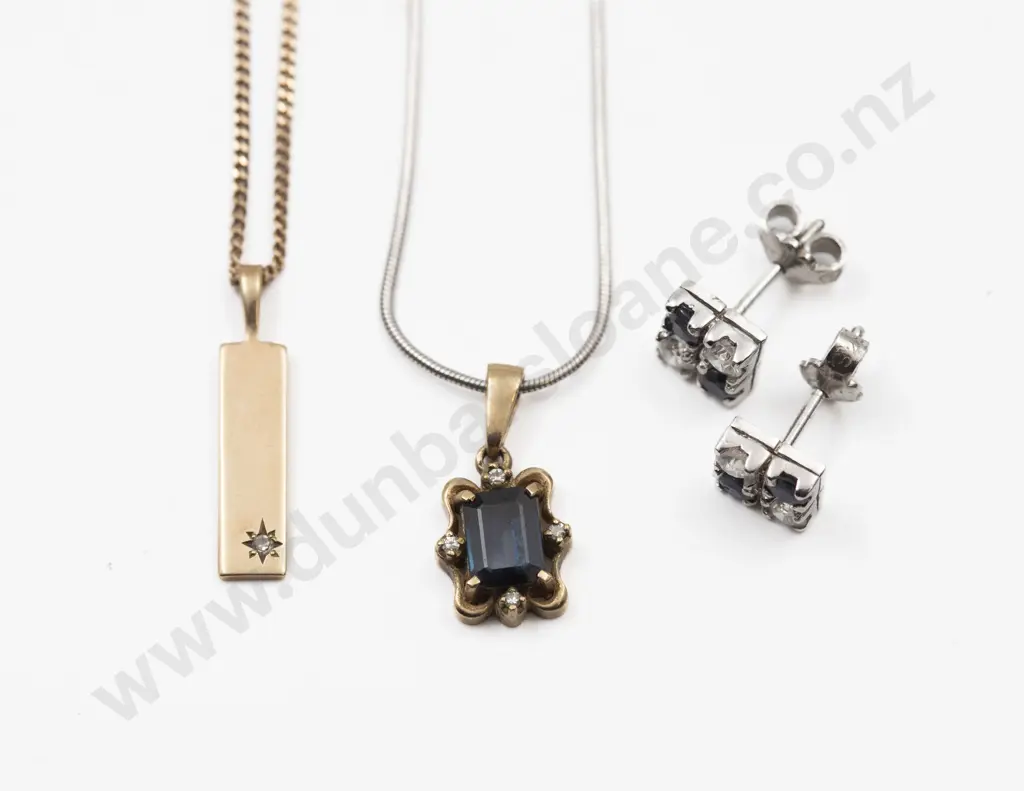 9ct Single Sapphire and Four Single Cut Diamond Pendant Image 1++