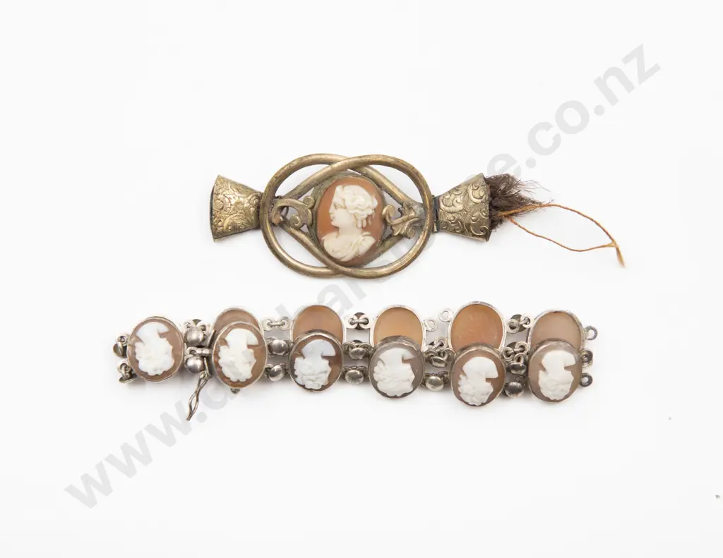 Early C20th European Silver and Cameo Panel Bracelet Image 1++