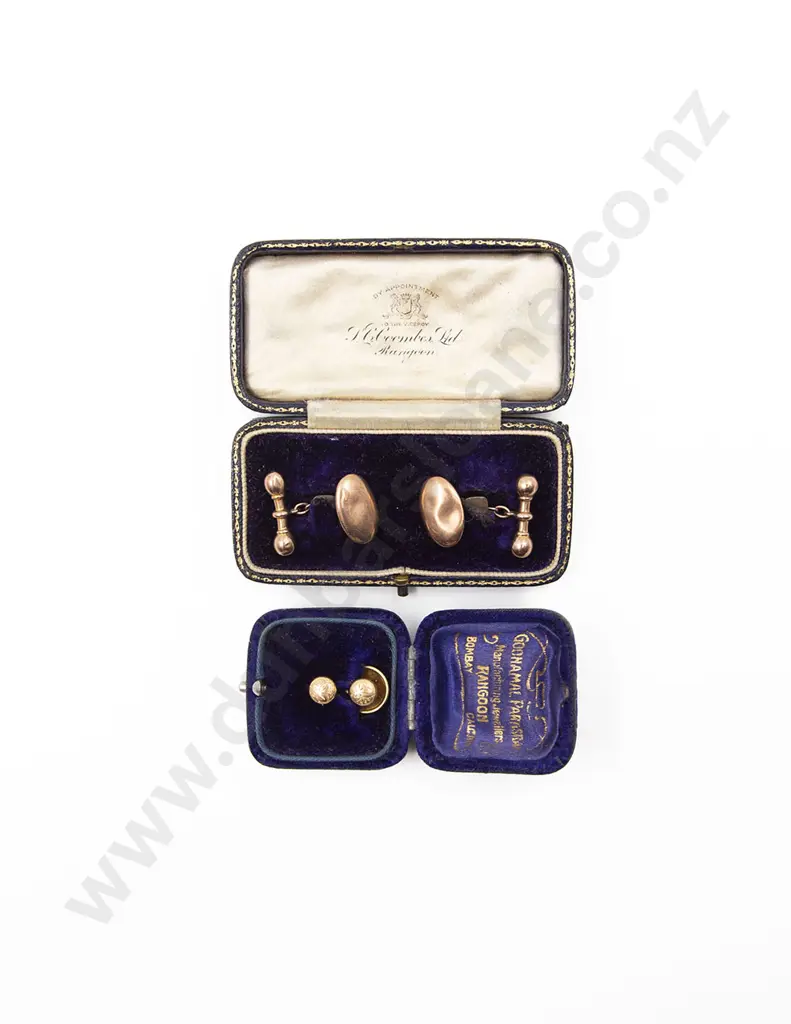 Vintage Boxed Pair 9ct Cuff Links and Pair 18ct Studs Image 1++
