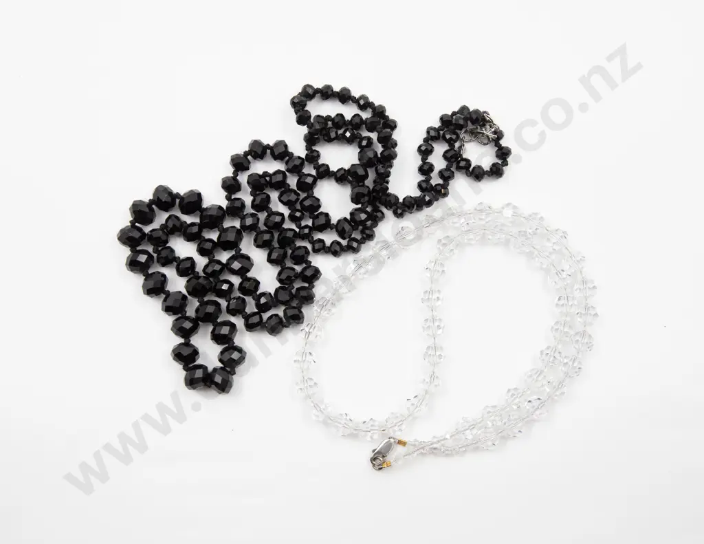 Single Strand Graduated French Jet Bead Necklace and Crystal Necklace Image 1++