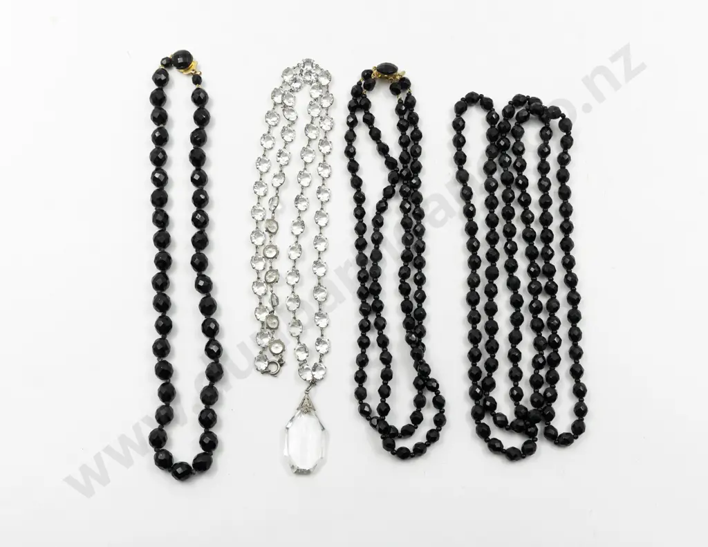 Crystal Bead Necklace and Four French Jet Bead Necklaces Image 1++