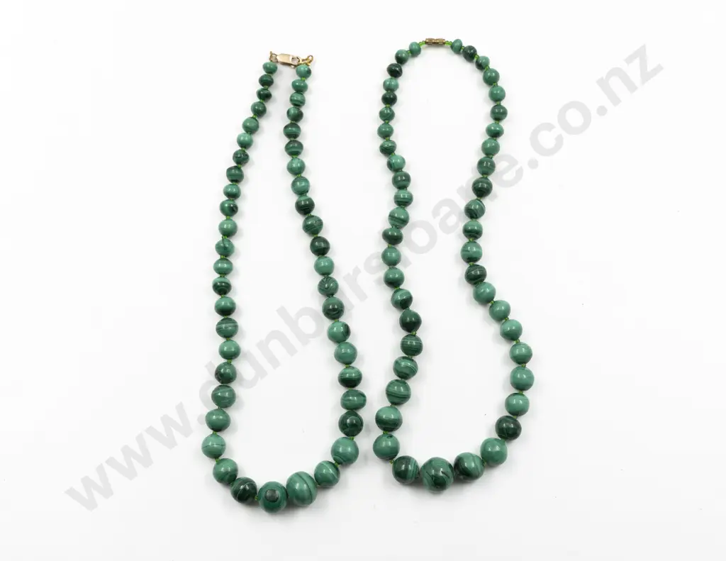 Two Single Strand Graduated Malachite Bead Necklaces Image 1++