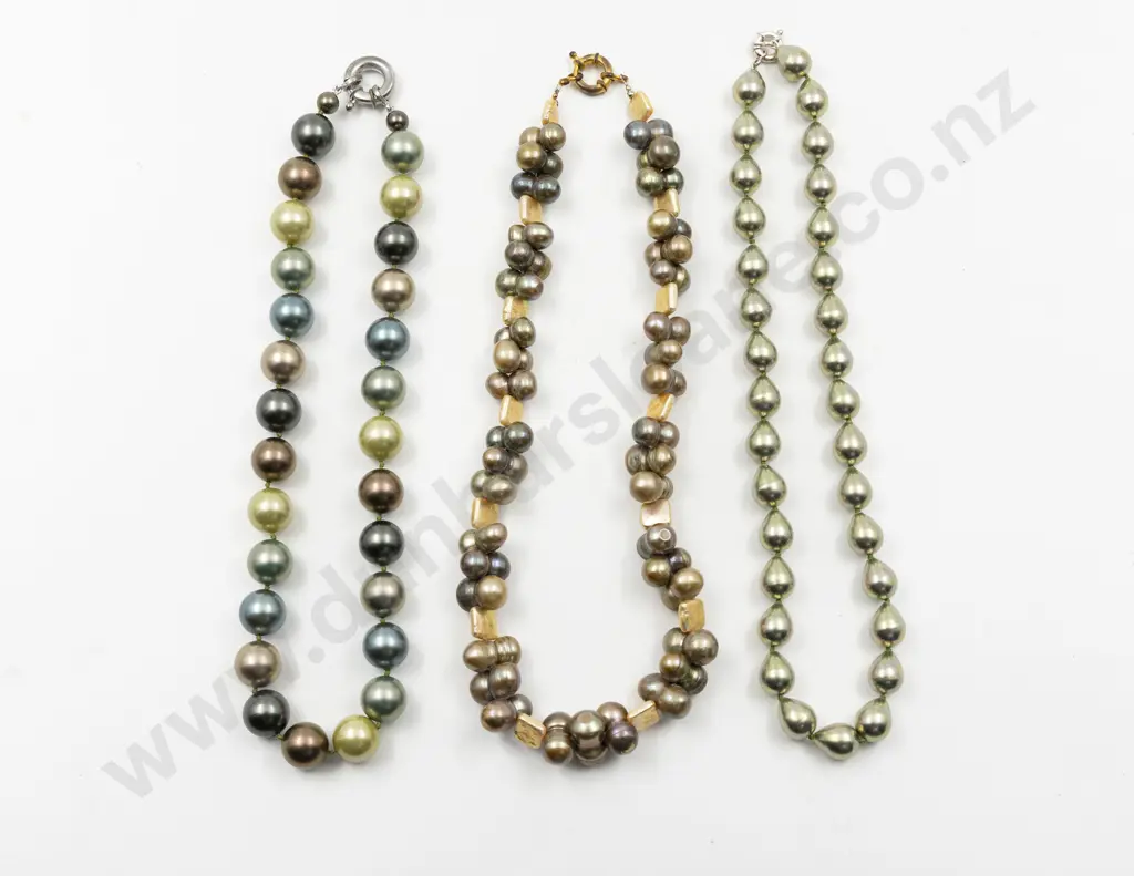 Single Freshwater Pearl Fancy Necklace and two modern imitation pearl bead necklaces together with Three Cross Pendants Image 1++