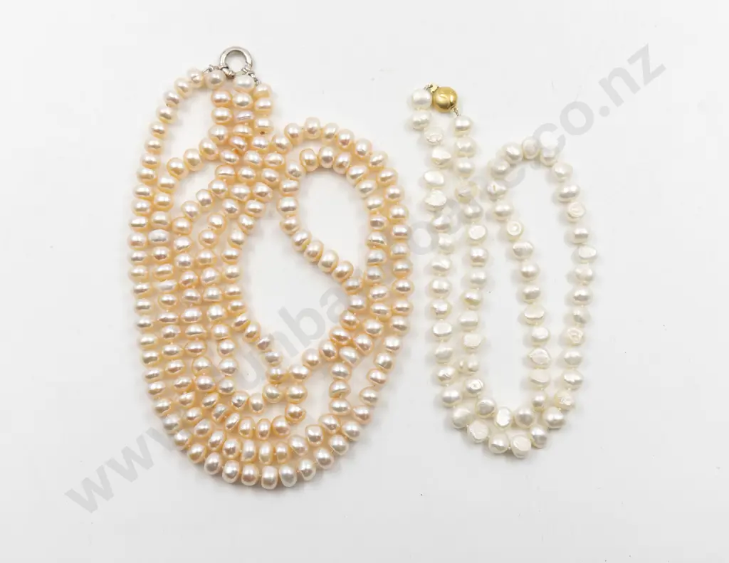 Double Strand Pink Freshwater Pearl Fancy Necklace Image 1++