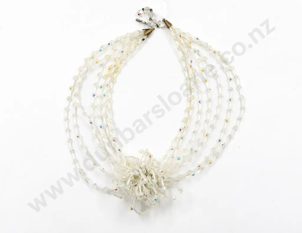 Vintage Crystal and Bugle Bead Seven Strand Pendant Necklace Image 1++