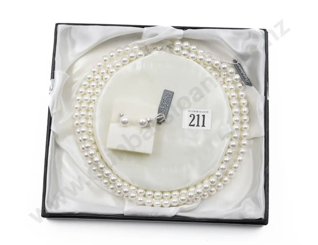 Boxed As New Enzo Argenti Milano Triple Strand Imitation Pearl Necklace and Earrings Image 1++