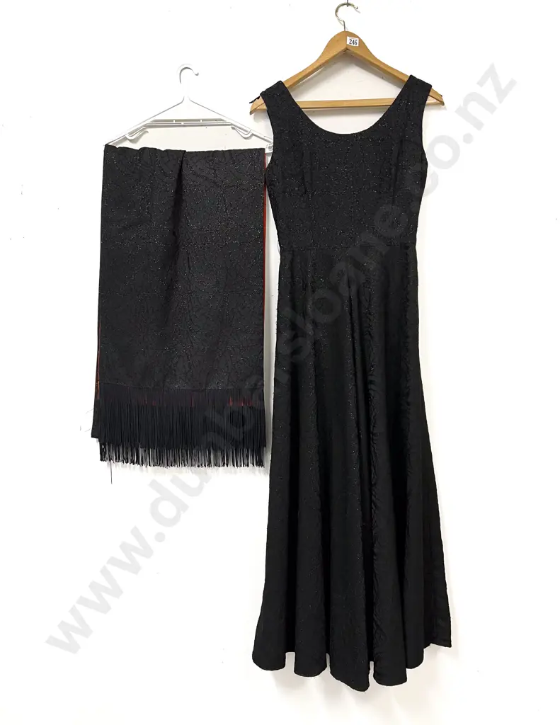 Vintage Michael Mattar Black Evening Gown with matching Stole Image 1++