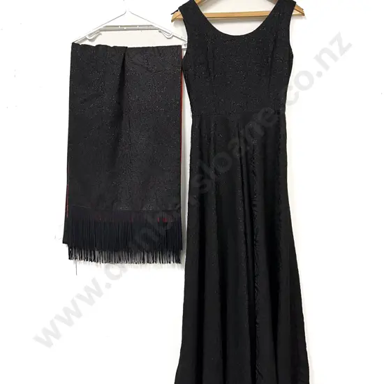 Vintage Michael Mattar Black Evening Gown with matching Stole