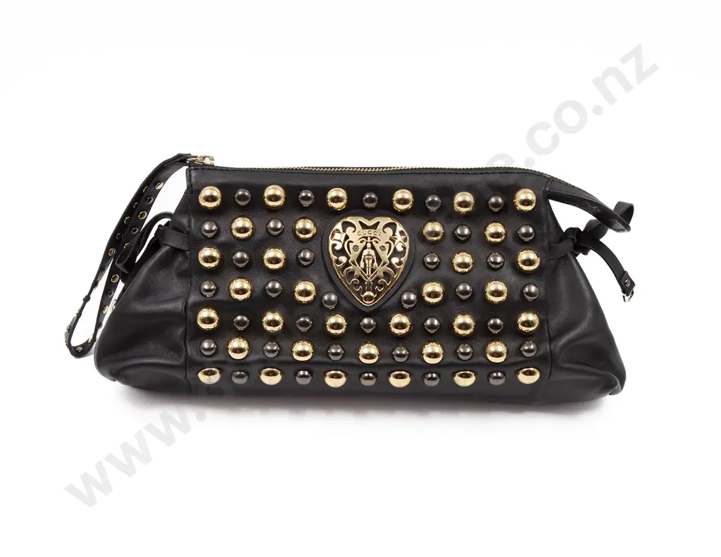 Faux Gucci Black Leather Hysteria Studded Wristlet Clutch Image 1++
