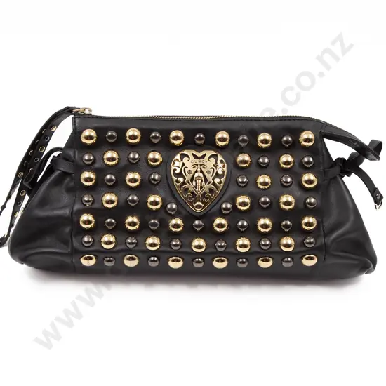 Faux Gucci Black Leather Hysteria Studded Wristlet Clutch