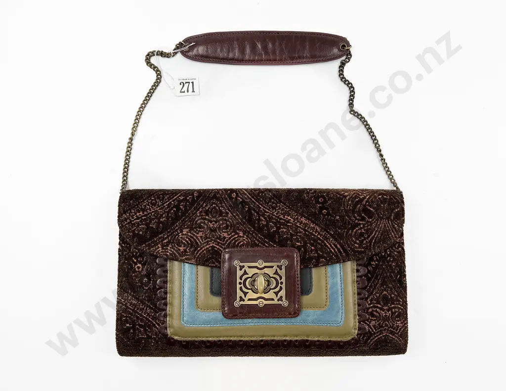 Spencer & Rutherford Printed Velvet & Leather Shoulder/Clutch Purse Image 1++