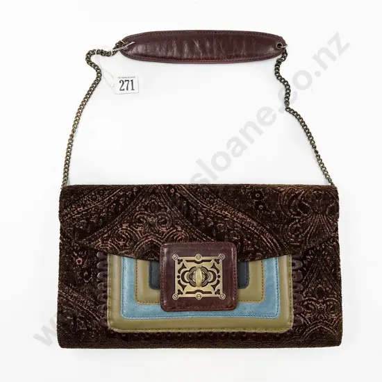 Spencer & Rutherford Printed Velvet & Leather Shoulder/Clutch Purse