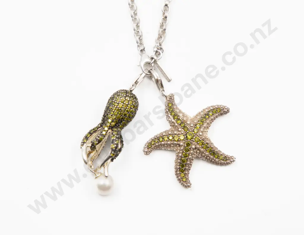 Thomas Sebo .925 and Crystal Octopus and Star Fish Charms on Neck Chain Image 1++