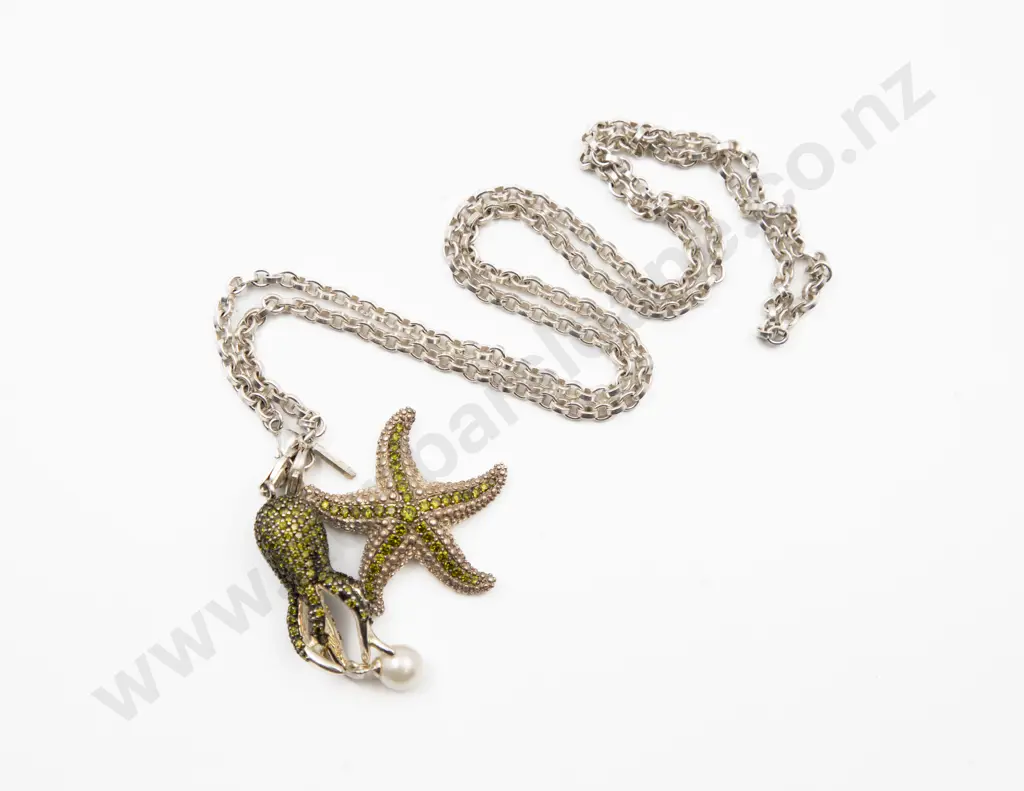Thomas Sebo .925 and Crystal Octopus and Star Fish Charms on Neck Chain Image 1++