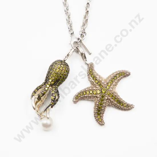 Thomas Sebo .925 and Crystal Octopus and Star Fish Charms on Neck Chain