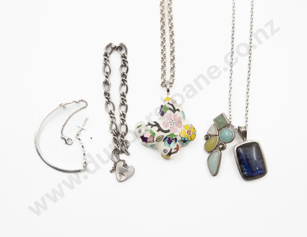 Three Silver Various Pendants Two S/S Chains and Two Bracelets Image 1++