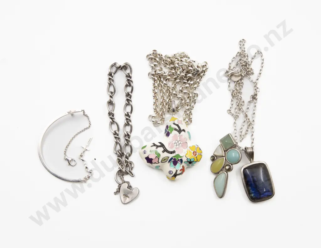 Three Silver Various Pendants Two S/S Chains and Two Bracelets Image 1++