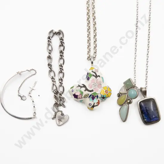 Three Silver Various Pendants Two S/S Chains and Two Bracelets