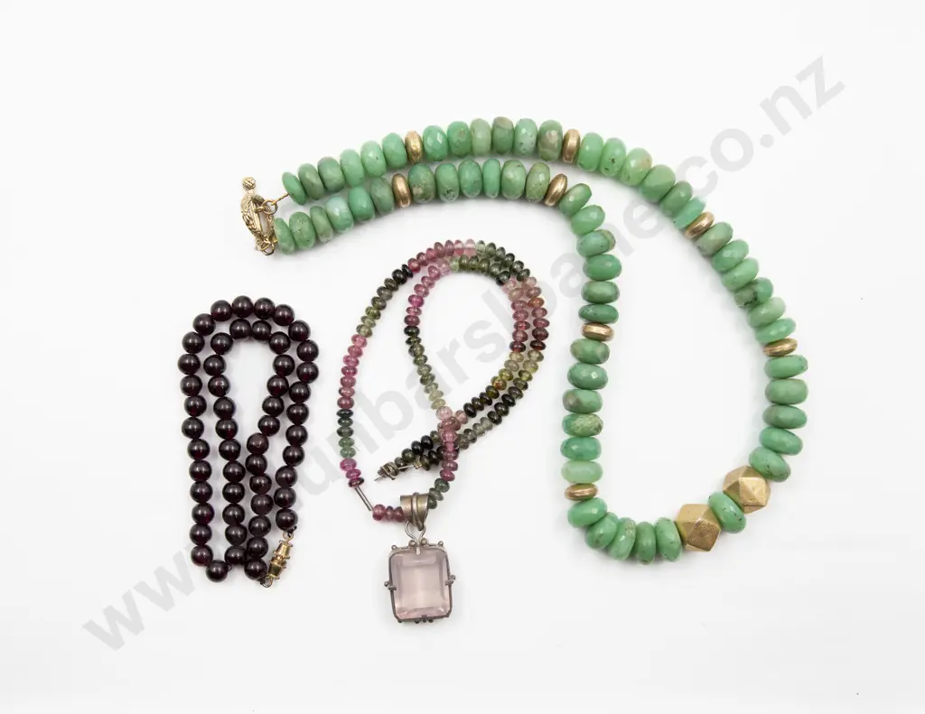 Aventurine Faceted Bead Necklace with two semi-precious bead necklaces Image 1++