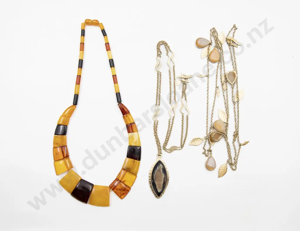 Amber Panel Necklet and Two Fashion Gem Stone Necklaces Image 1++