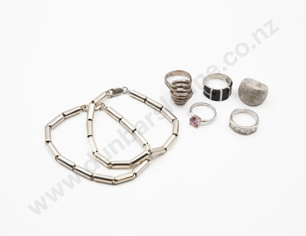 Pair .925 Silver Bracelet and Five Rings Image 1++