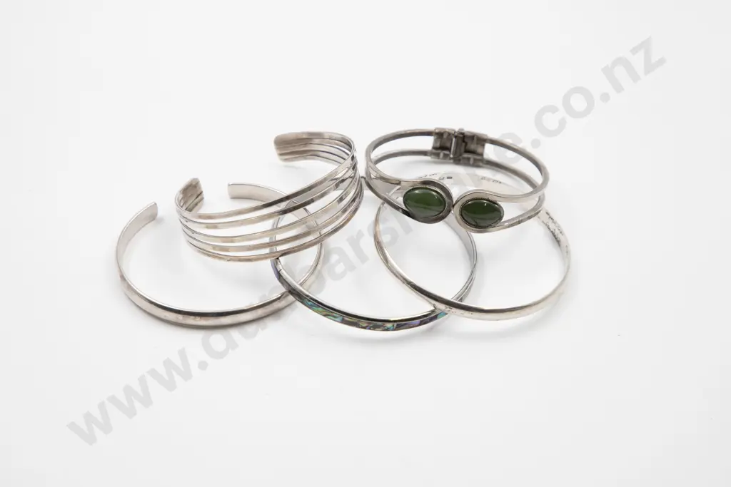 Two .925 Silver Bangles and Three Plated Bangles Image 1++
