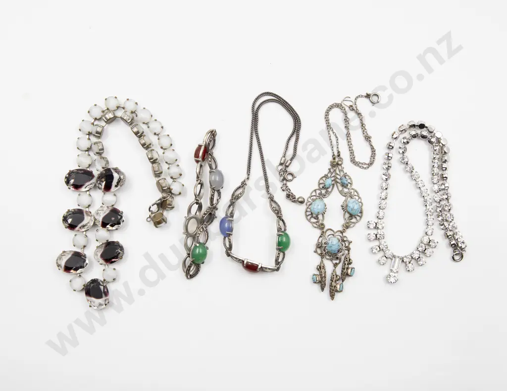 Diamanté Crystal Necklace and three vintage necklaces one with matching bracelet Image 1++