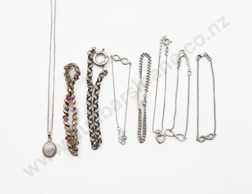 Seven .925 Silver Bracelets and Pendant Image 1++