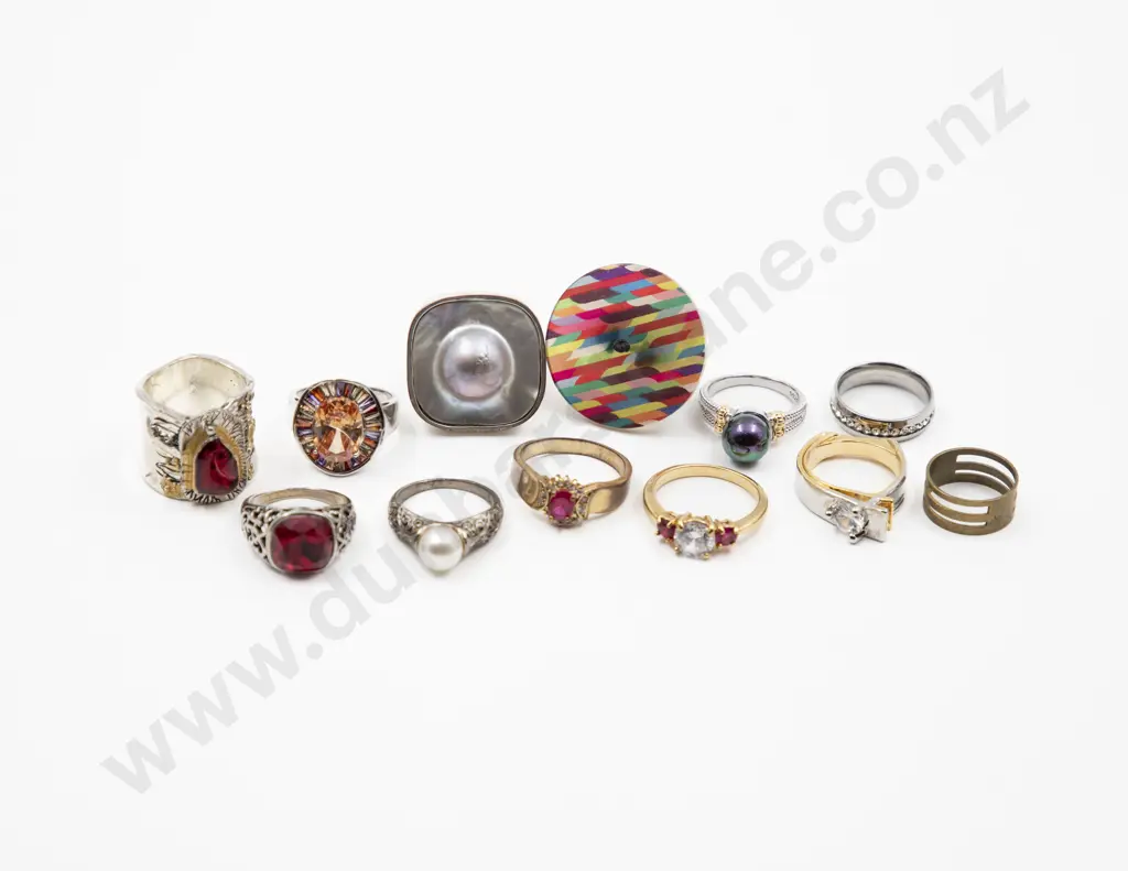 Twelve Costume Dress Rings and five pair earrings Image 1++