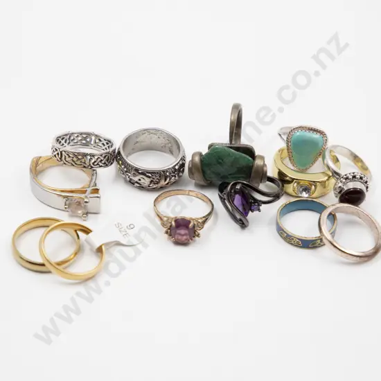 Twelve Costume Dress Rings and five pair earrings