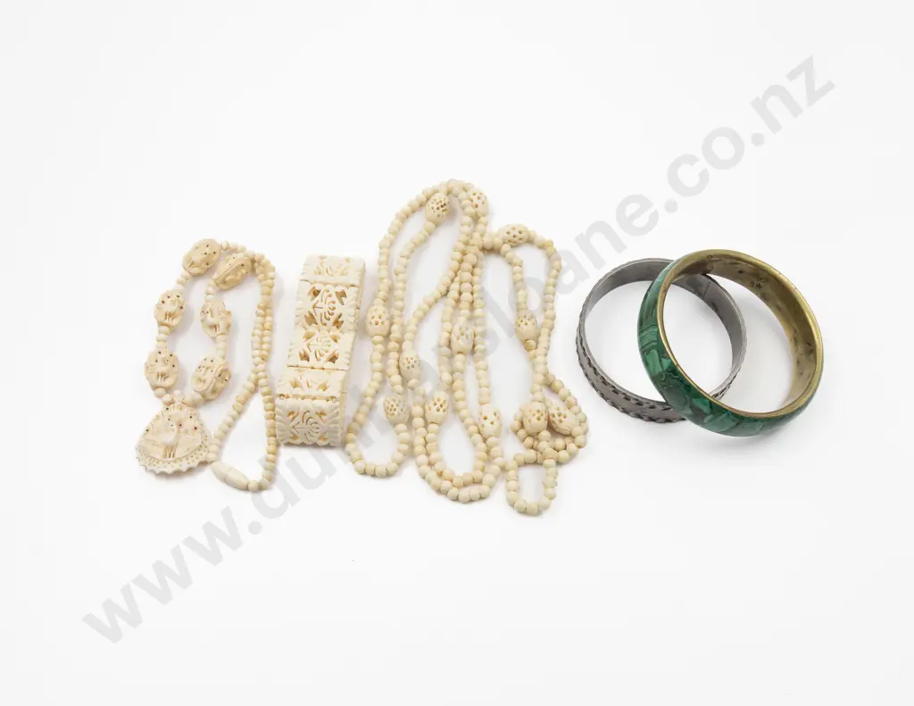 Two Carved Bone Bead Necklaces Image 1++