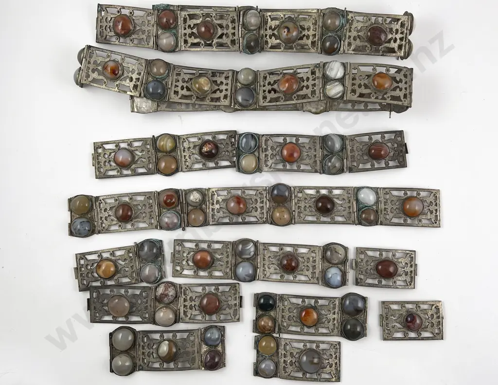 Qty White Metal and Carnelian Agate Belting Image 1++