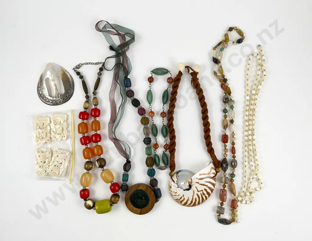 Mixed Rustic and Natural Agate Shell and Other Design Necklaces Image 1++