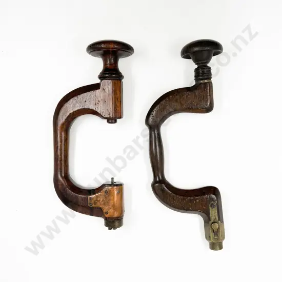 Two Vintage Wooden Drill Bit Braces
