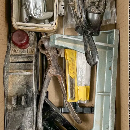 Box with Mixed Steel Tools including Spoke Shave