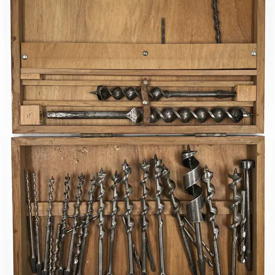 Wooden Case of Assorted Steel Drill Bits