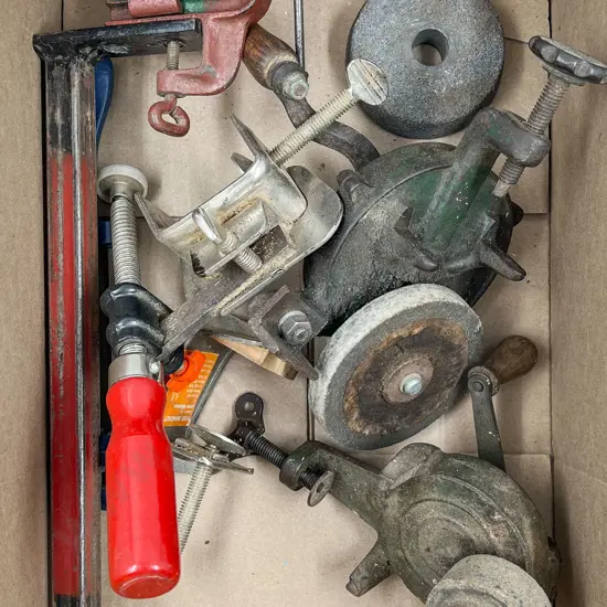 Box with Various Bench Grinders