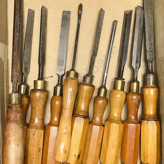 Box of Vintage Wooden Handled Chisels