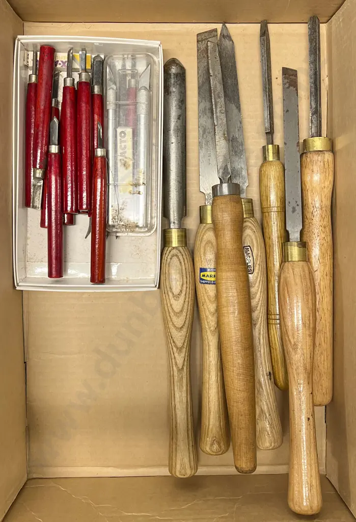 Box of Marples & Other Wooden Handled Chisels Image 1++