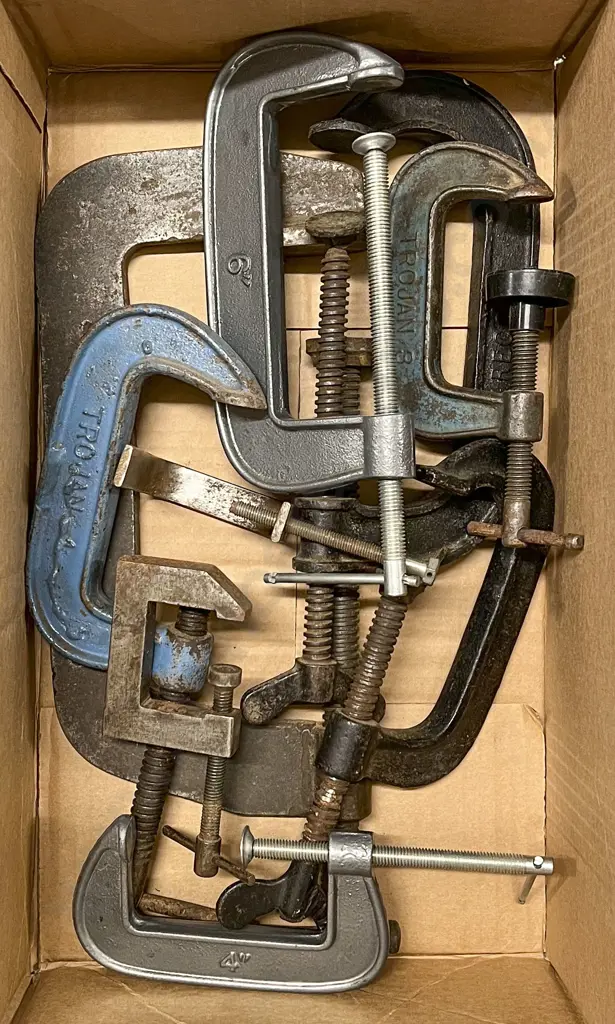 Box of Various Steel G Clamps Image 1++