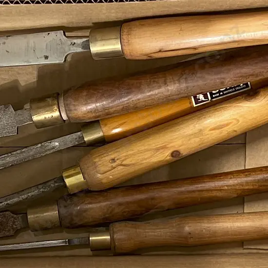 Six Large Wooden Handled Chisels