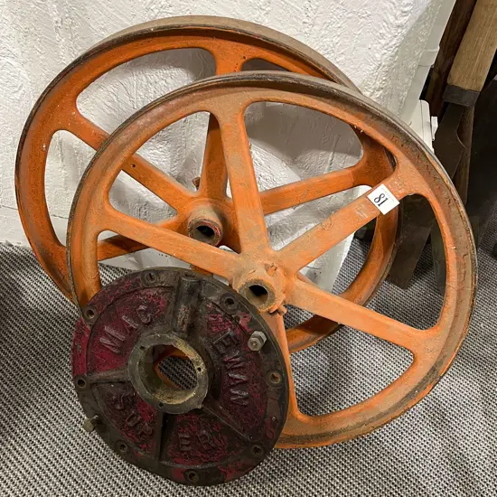 Pair of Cast Irons Wheels & Another Smaller
