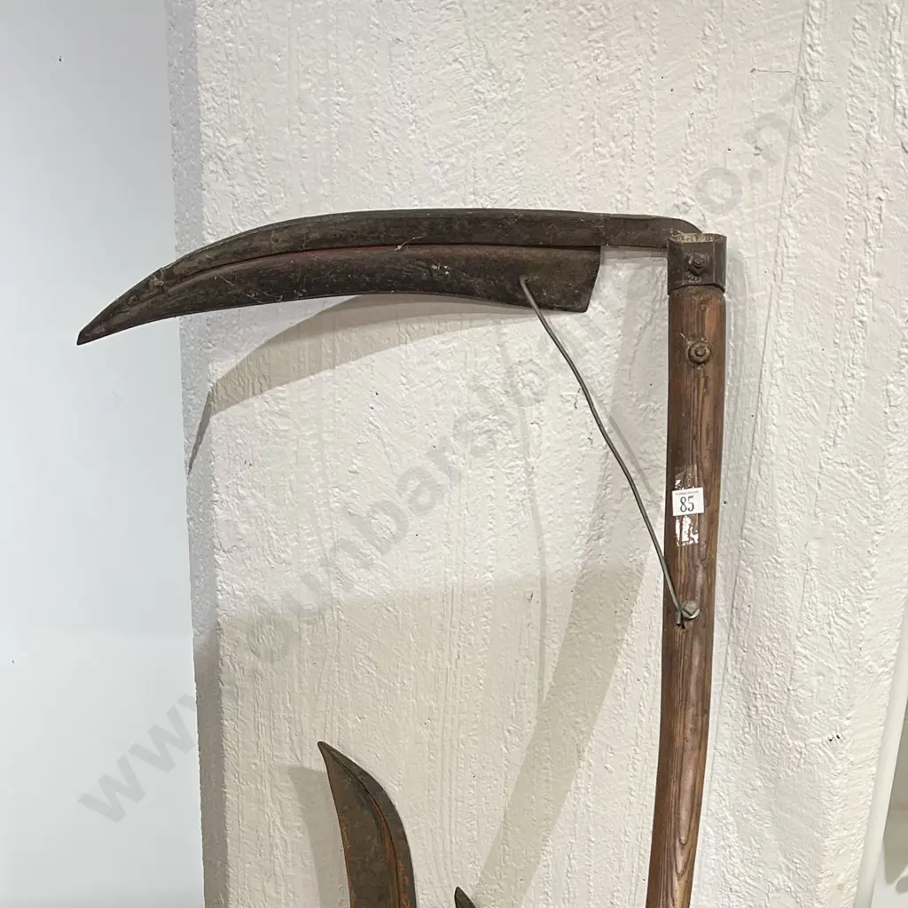 Vintage Wooden Scythe & Two Additional Blades Image 1++