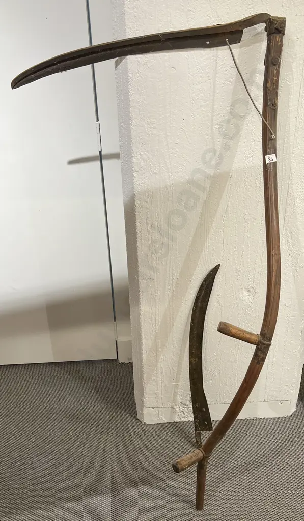 Vintage Wooden Scythe & Additional Blade Image 1++