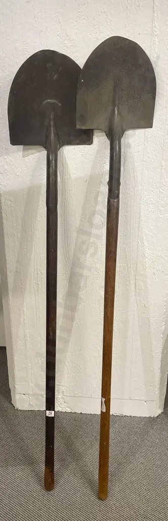Two Vintage Wooden Handled Steel Shovels Image 1++