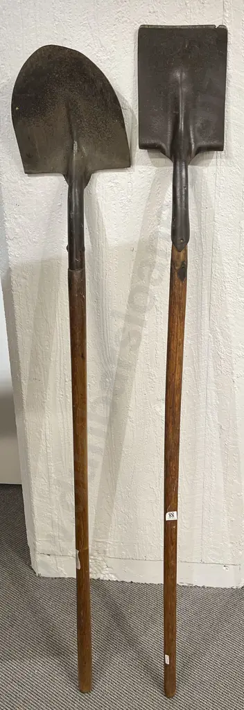Two Vintage Wooden Handled Steel Shovels Image 1++