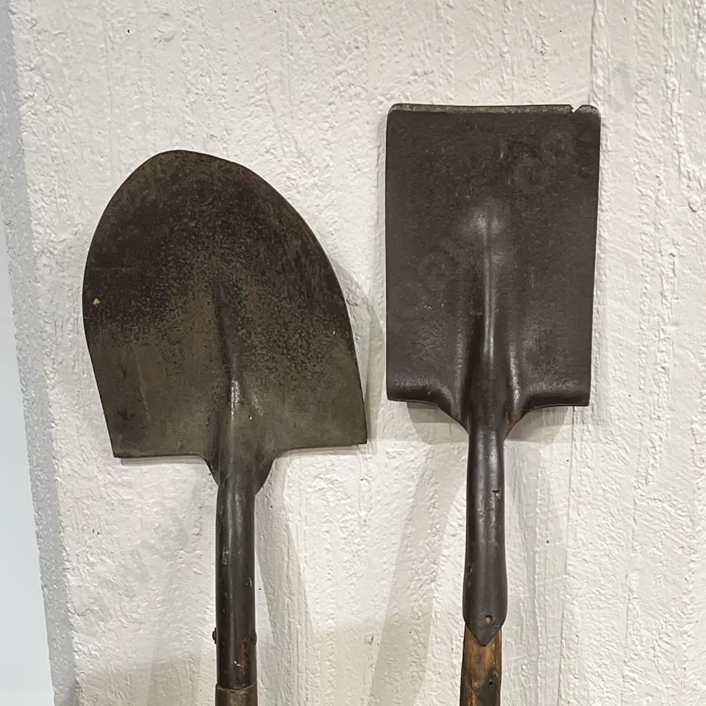 Two Vintage Wooden Handled Steel Shovels Image 1++